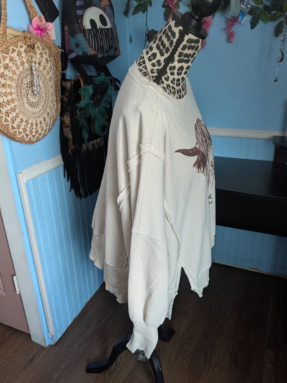Free People Cream Camden Sweatshirt with Brown Highland Cow Graphic